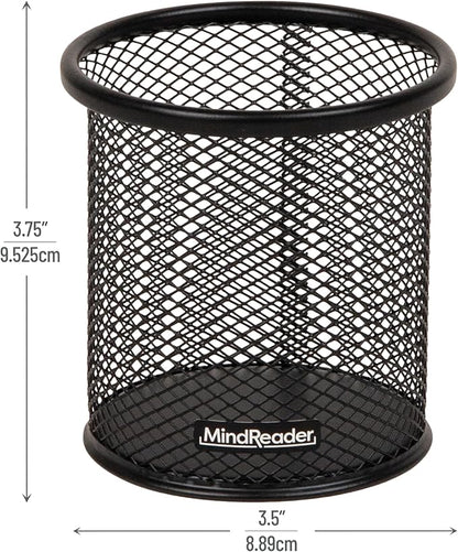 Mind Reader Pen and Accessories Holder, Desktop Organizer, Office, Metal Mesh, 3.5"L x 3.5"W x 3.75"H, Set of 3, Black