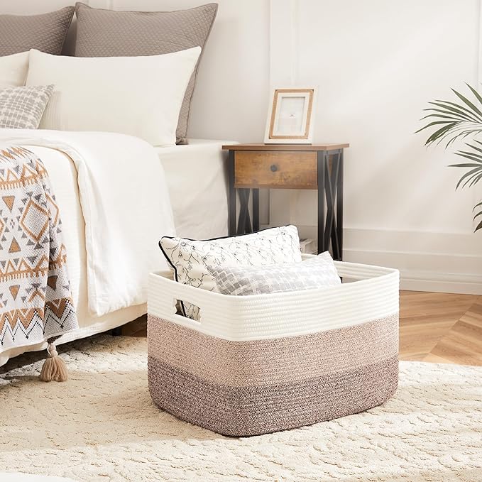 Artfeel Blanket Basket,Rectangle Woven Baskets for Storage,65L Laundry Basket for Decorative Nursery Blanket,Toys,Dirty Clothes and Magazine in Shelves,Baby Room,and Living Room
