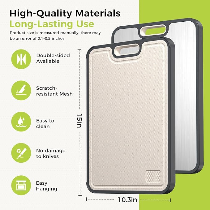 Titanium Cutting Board for Kitchen, Cutting Board Double Sided Food Grade, Pure Titanium/PP, Easy to Clean Large Size 15”×10.3”