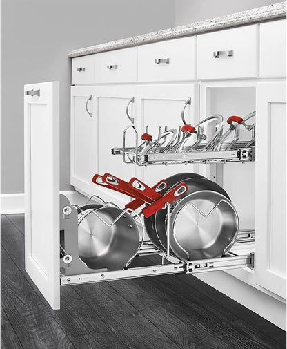 Rev-A-Shelf 2-Tier Kitchen Cabinet Pullout, Cabinet Organizer for Pots, Pans, and Lid Cookware, Adjustable Heavy Duty Wire, Chrome, Min Opening Width of 20.5", 5CW2-2122-C