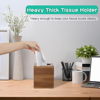 ALELION Tissue Box Cover Square - Acacia Wood Tissue Box Holder for Tabletop Night Stands Bathroom Office - Decorative Facial Cube Tissue Box Cover for Modern Farmhouse Decor