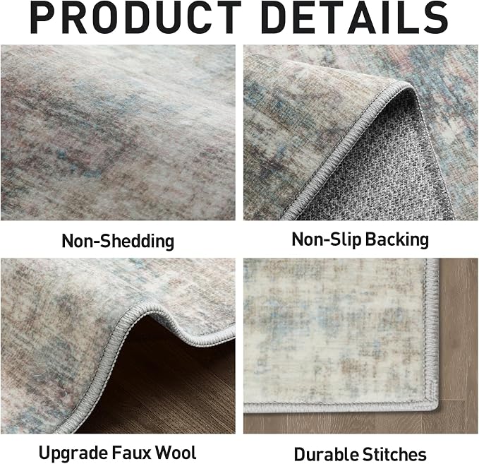 6x9 Area Rugs Washable Rug: Large Modern Abstract Living Room Rug Soft Anti-Skid Thin Carpet Indoor Floor Non-Shedding Carpets for Bedroom Dining Room Farmhouse Nursery Home Office Multi Color