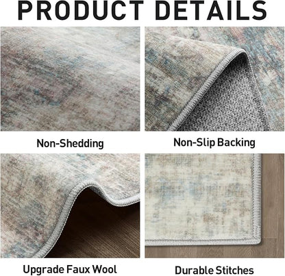 9x12 Area Rugs Washable Rug: Modern Abstract Living Room Rug Soft Anti-Skid Thin Carpet Indoor Floor Non-Shedding Carpets for Bedroom Dining Room Farmhouse Nursery Home Office Multi Color