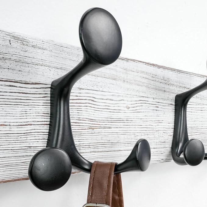SKOLOO 24-Inch Wood Coat Rack Wall Mount with 5 Triple Hooks - Ideal for Family Entrances, Classrooms, and Pet Supplies Storage - Perfect Coat Hooks for Wall,Distressed White Wash, Pack of 2