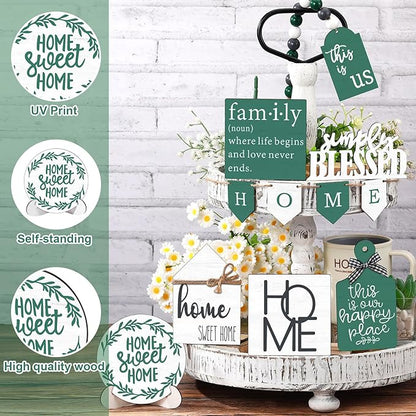 11 Pcs Home Tiered Tray Decor Spring Ustic Farmhouse Tiered Tray Decorations Set Home Wooden Signs Vintage Farm Animal Farmhouse Tabletop Wood Signs for Kitchen Table Shelf Decor