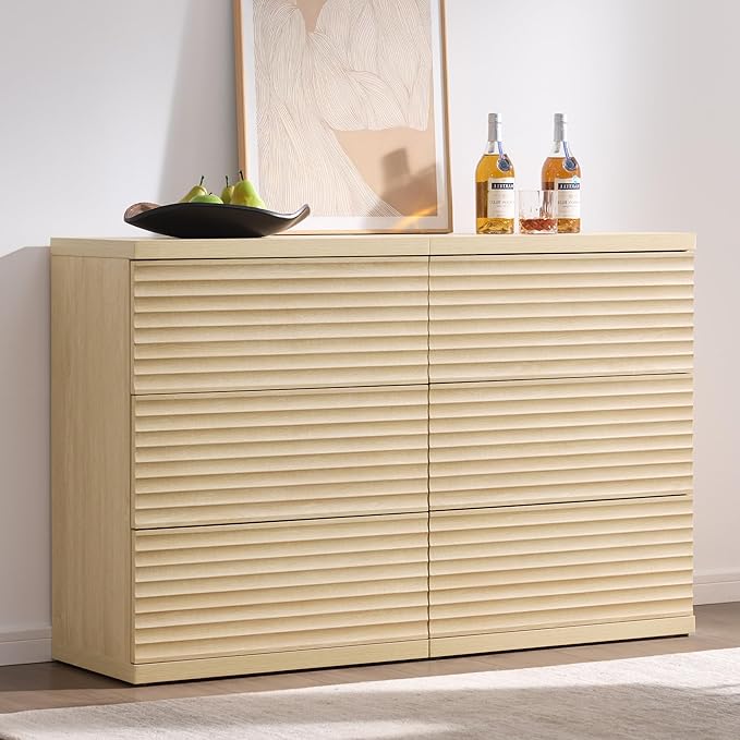 SICOTAS Sideboard Buffet Cabinet with Storage, Modern Credenza Storage Cabinet with 3 Larger Drawers, Fluted Media Console Mid Century Coffee Bar Table for Dining Room, Hallway, Coastal Oak