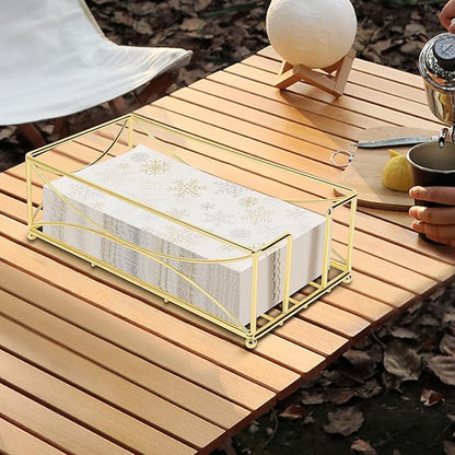 Livabber Guest Napkin Holder, Metal Bathroom Paper Hand Towel Storage Modern Napkin Tray Caddy for Countertop, Table Kitchen, Dinning Room (Gold, Metal Base)