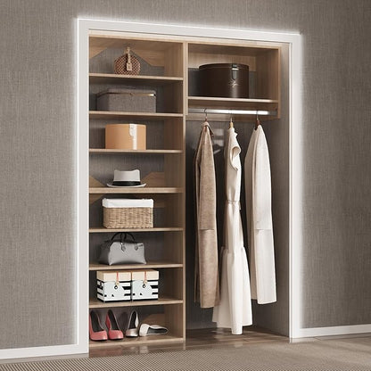 Modular Closet Tower Organizer, 64" Wide with Towers and Hanging, Wooden Wardrobe Organizer Kit for Walk In Closets, Wall Mounted System, Bedroom