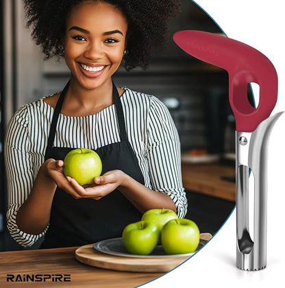 Rainspire Apple Corer Tool Kitchen Apple Core Remover Stainless Steel Comfortable Nonslip Handle, Dishwasher Safe, Red