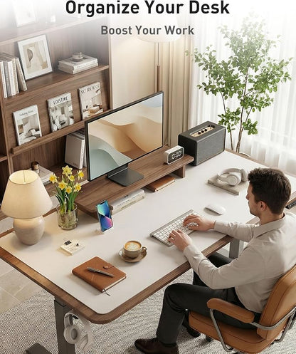 Aothia Faux Leather Desk Mat - Large Mouse Pad, Non-Slip PU Leather Blotter, Waterproof Writing Surface for Office and Home (Pale Lavender White, 42" x 17")