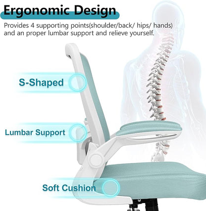 FelixKing Office Chair, Ergonomic Desk Chair Breathable Mesh Chairs Adjustable High Back Lumbar Support Flip-up Armrests, Executive Rolling Swivel Comfy Computer Chairs Home Office Light Blue
