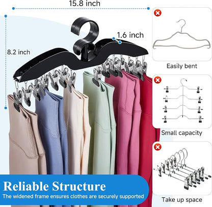 Leggings Hangers for Closet, Black Pants Hangers with Clips Space Saving, 2-Pack Closet Organizers and Storage Hanging 28 Leggings for Dorm Room Gym Organization
