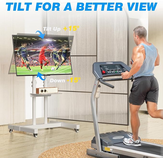 Rfiver Mobile TV Cart Rolling TV Stand for 32-83 Inch Screen Flat/Curved TVs up to 110lbs, Tilt and Height Adjustment Portable TV Stands on Wheel with Laptop Shelf, Outdoor TV Stand MAX VESA 600x400mm