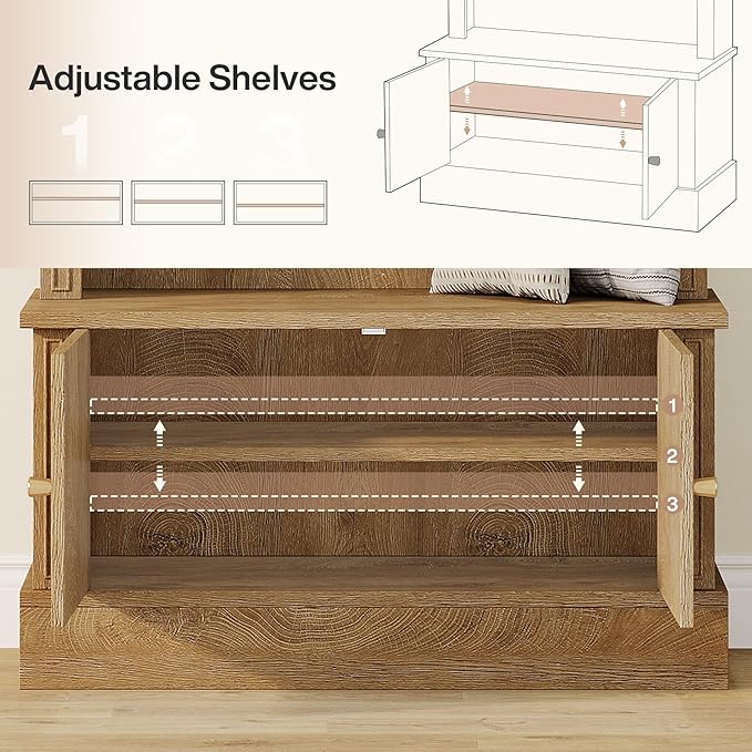 Tribesigns Hall Tree with Bench and Shoe Storage, 4-in-1 Design Entryway Bench with Coat Rack, 70.86" Tall Mudroom Rack with 5 Double Hooks and Adjustable Shelf for Hallway (Brown)