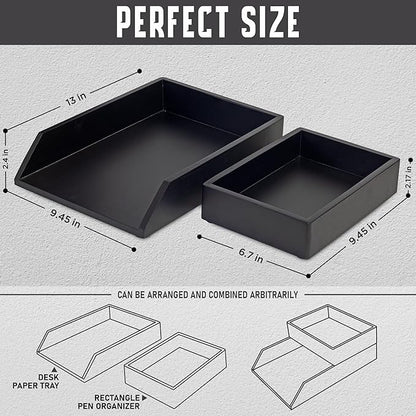 Demigo Desk Organizer Letter Tray Set of 2, Acacia Wood Tabletop Desktop for Storage Paper Letter Folders Notebooks Copy Print, Workspace Holder, Keep Stationery Saver (Black)
