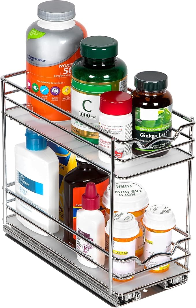Pull Out Cabinet Organizer for Spices, Cans - Heavy Duty with Lifetime Limited Warranty- Pull Out Spice Rack- Cabinet Pull Out Shelf for Cans,Dishes, Etc, 4-1/2"W x 10-3/8"D x 8-7/8H, Chrome