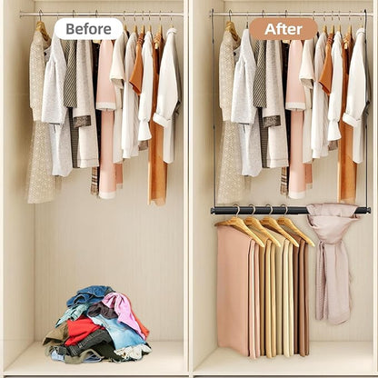 STORAGE MANIAC Adjustable Closet Rod for Hanging Clothes, 2 Pack Black | Expandable 17.9"-29.7" Heavy-Duty Metal Closet Hanging Rod with 9 Height Adjustments, Space-Saving Double Closet Organizer