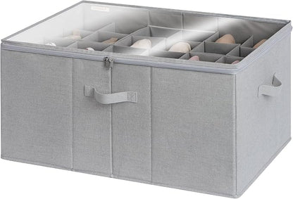 StorageWorks Shoe Organizer for Closet, Fits up to 24 Pairs, Shoe Cubby Storage Containers with Adjustable Dividers and Clear Cover, Grey