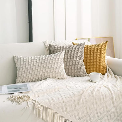 Set of 4 Cream White Decorative Throw Pillow Covers 20x20 Inch Corduroy Pillow Covers for Bed Couch Sofa Living Room Soft Square Cushion Cases