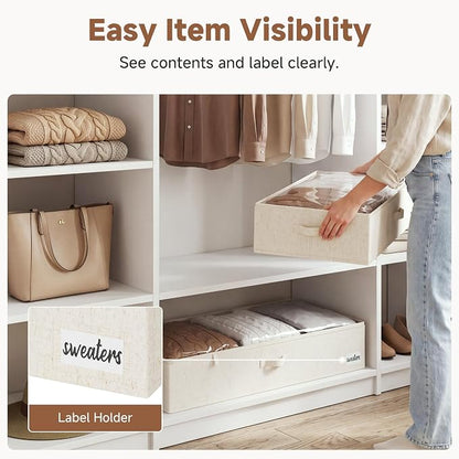 StorageWorks Under Bed Storage Containers - Extra Large Underbed Storage with Handles and Label Holder, 2 Pack Ultra-thick Fabric Underbed Bins, Closet Organizer for Clothes, Blankets, Sweater
