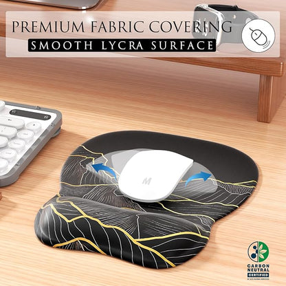 MROCO Ergonomic Mouse Pad with Gel Wrist Rest, 9.4 x 8.1 in, Golden Rise | Ergonomic Shape Design, Multiple Pattern Options, Gel Wrist Comfort, Smooth Lycra Surface, Non-Slip PU Base