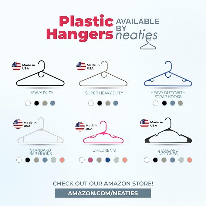 Neaties Super Heavy Duty Clothes Hangers 100+ Pack (216 Count) – Made in The USA - 10lb Capacity, Thick Plastic Hangers for Pants, Coats, Jackets, Jeans and Adult Clothing – Gray