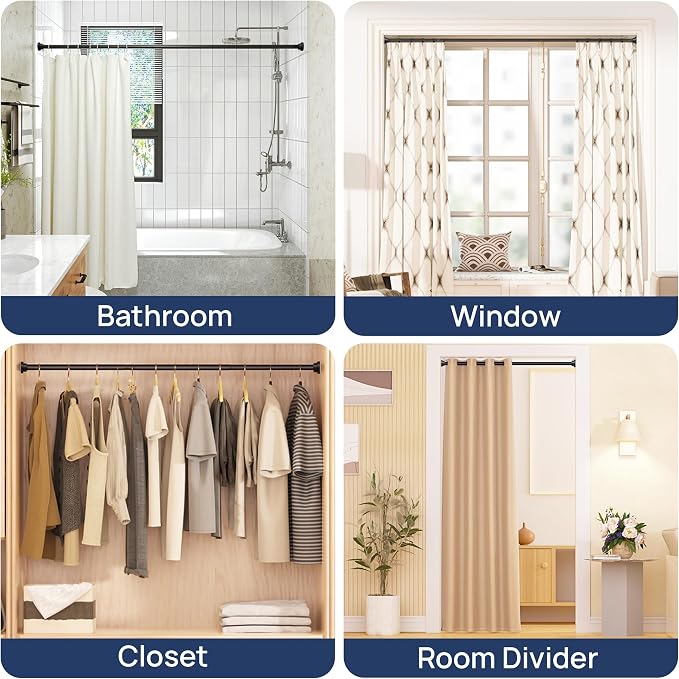 ENJOYBASICS 2 Pack Adjustable Spring Tension Curtain Rods 32 to 54 Inches, Stainless Steel Matte Black Shower Rod No Drilling for Window, Bathroom, Closet, Room Divider, 7/8" Diameter