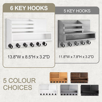 Key and Mail Holder Wall Mount, Key Hanger with Long Storage Box and Key Hooks for Coat, Dog Leash, Home Decor Rack, House Accessories, Entry Way Organizer