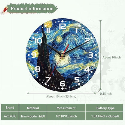 Blue Wall Clocks Battery Operated,Starry Sky Clock for Living Room,Decorative Wall Clock for Living Room,Bedroom,Bathroom and Kitchen,10 Inch