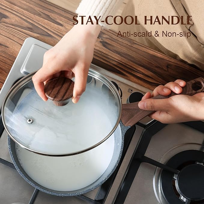 SENSARTE Nonstick Sauce Pan with Lid Saucepan Set, Swiss Granite Coating Sauce Pot Kitchen Cooking Pot, Induction Comptable, Free of Intentionally Added PFOA, 2 + 2.5 QT