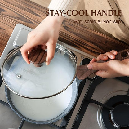 SENSARTE Nonstick Saucepan with Lid, 2.0 Quarts Small Pot with Swiss Granite Coating, Stay-cool Handle, Handy Sauce Pot Small Kitchen Cooking Pot, Induction Comptable, Free of Intentionally Added PFOA