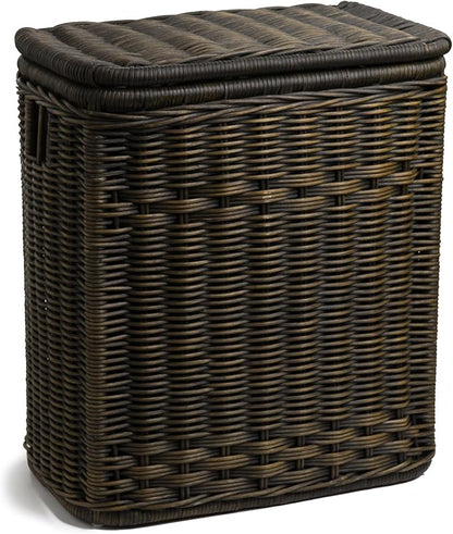 The Basket Lady Narrow Wicker Rectangular Laundry Hamper, 21 in L x 13 in W x 24 in H, Antique Walnut Brown