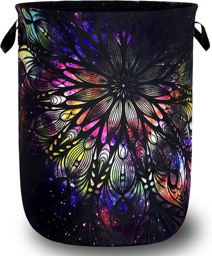 Personalize Mandala Laundry Basket Oxford Cloth Foldable Galaxy Laundry Hamper With Handle Portable Clothes Storage Organizer Basket 18.9x16.5 Inch Laundry Bag For Laundry Room/Bedroom/Dormitories