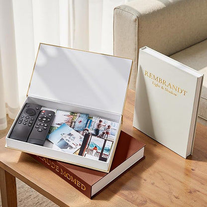 JARLINK Aesthetic Decorative Books, Set of 3 Linen Faux Books for Coffee Table, Bookshelf or Mantle Decor, Stylish Book Storage Boxes for Home Decor, Photo Organization, and Keepsake Storage, Brown