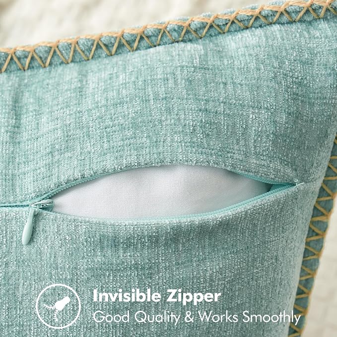 MIULEE Pack of 2 Summer Throw Pillow Covers 20x20 Inch Coastal Light Blue Farmhouse Cottage Decorative Pillow Covers Stitched Edge Soft Chenille Pillow Covers for Couch Sofa Bed Living Room,Aqua Haze
