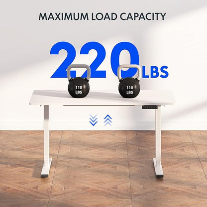 FLEXISPOT E6 3-Stage Dual Motor Electric Standing Desk 48 x 30 Sit Stand Up Desk, Holds 220 lbs, Adjustable Height w/Memory Presets, One-Piece White Desktop & White Frame, Ships in 2 Boxes