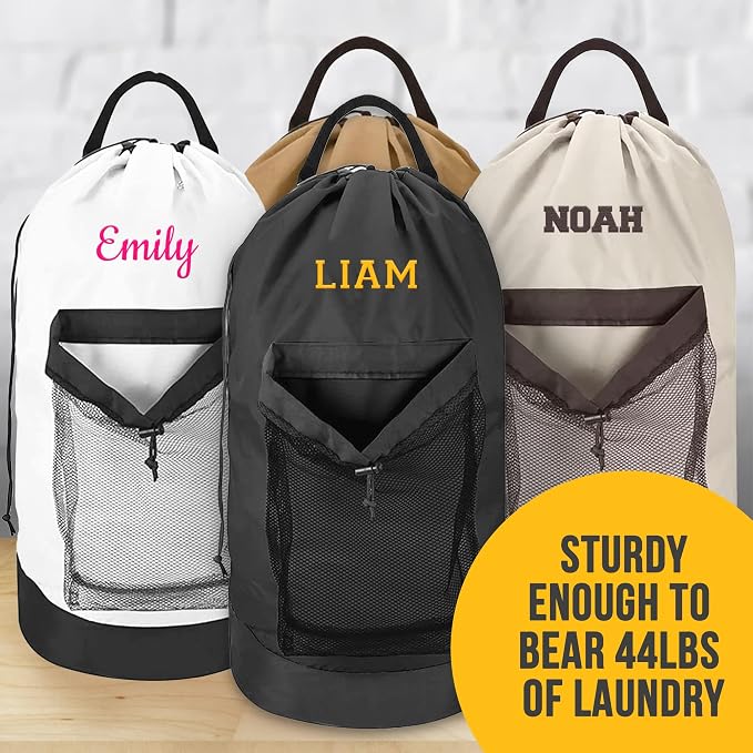 5 Pack Personalized Laundry Bag Heavy Duty Custom Graduation University XL Bag Backpack with Hanging Shoulder Strap & Mesh Pocket - Back to School College Graduation Gift - Choose Font & Thread Color