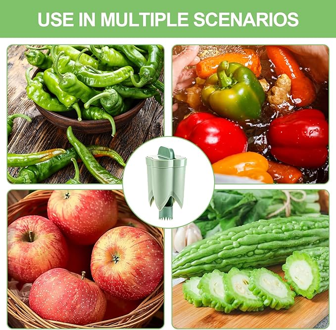 Pepper Corer,Chili Seed Remover Tool,Durable ABS Kitchen Gadget for Bell & Chili Peppers, 2-in-1 Design, Easy Twist Use, Ideal for Home Cooking, Camping(Green)