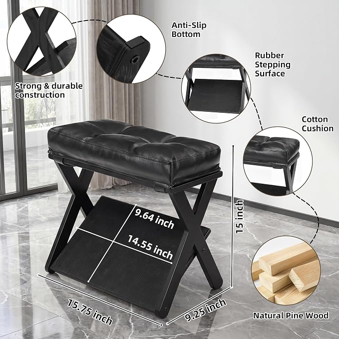 Double Step Foot Stool Under Desk, Wooden Ergonomic Foot Rest with Non-Slip EVA Surface, Office Footstool for Posture Support, Home Office Gaming Desk Foot Rest for Adults-Black