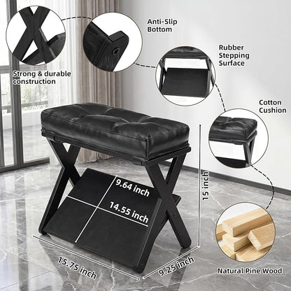 Double Step Foot Stool Under Desk, Wooden Ergonomic Foot Rest with Non-Slip EVA Surface, Office Footstool for Posture Support, Home Office Gaming Desk Foot Rest for Adults-Black