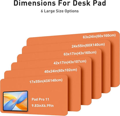 Aothia Faux Leather Desk Mat - Large Mouse Pad, Non-Slip PU Leather Blotter, Waterproof Writing Surface for Office and Home (Hermes Orange, 40" x 24")