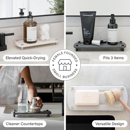 Dorai Home Sink Caddy – Water-Absorbing Stone Tray for Sink, Stainless Steel Feet, Fast-Drying, Slate