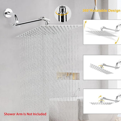 NearMoon Rain Shower Head, High Flow Stainless Steel Square Rainfall Shower, High Pressure Design, Awesome Shower Experience Even At Low Water Flow (10 Inch, Chrome Finish)