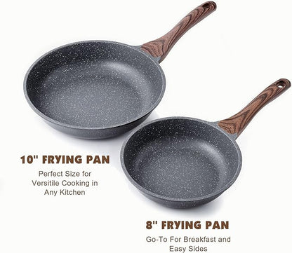 SENSARTE Nonstick Frying Pan Skillet, Swiss Granite Coating Omelette Pan, Healthy Stone Cookware Chef's Pan, PFOA Free (8/9.5/10/11/12.5 Inch) (10 Inch) (Pack of 2)