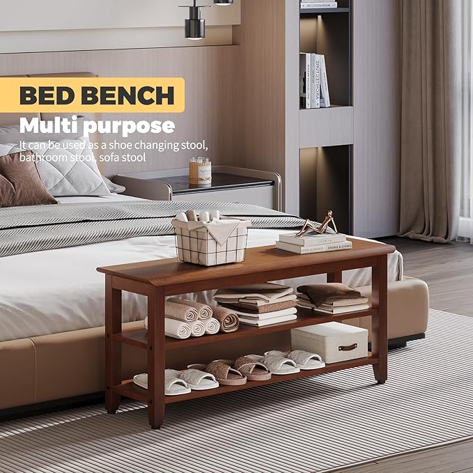 Wood Shoe Bench for Entryway,Bench with Shoe Rack,Storage Shoe Organizer for Hallway,Living Room,Bedroom (Brown, 39.37''W×11.81‘’D×17.71‘’H)