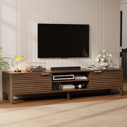 IKALIFE TV Stand for Living Room - up to 80 Inch TVs Mid Century Modern Entertainment Center with Storage and Adjustable Shelves, Media Console Table Walnut 70"