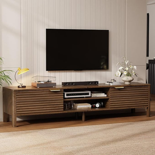 IKALIFE TV Stand for Living Room - up to 80 Inch TVs Mid Century Modern Entertainment Center with Storage and Adjustable Shelves, Media Console Table Walnut 70"