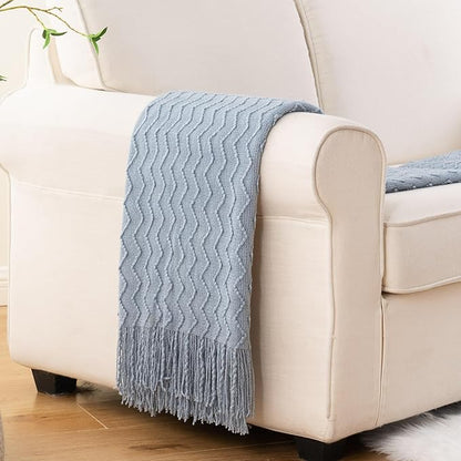 BATTILO HOME Throw Blanket for Couch, Textured Knit Throw, Bluish Grey Throws for Home Decor, Soft Blanket Throw for Bedroom Decor Housewarming Gifts, 50"x60"
