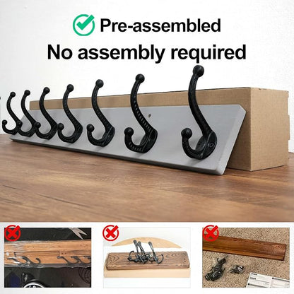 WEBI Rustic Coat Rack Wall Mount,30" Long 7 Cast Iron Coat Hooks Wall Mounted,Heavy Duty Wood Wall Coat Hanger Hooks for Hanging Coats,Jacket,Clothes,Backpack,Farmhouse,Gray,2 Packs