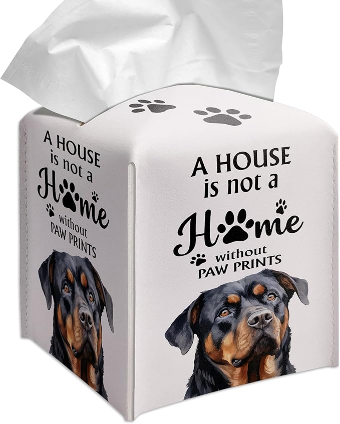 Grace Yonks Cute Rottweiler Tissue Box Cover Square, Rottweiler Dog Cube Case for Facial Tissues, 5.2" PU Leather(038)